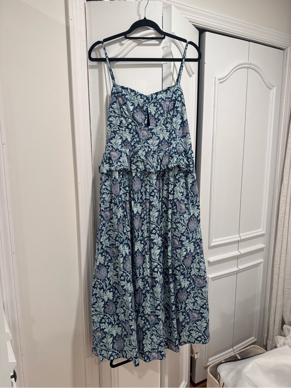 Blue Floral Midi Sundress with Spaghetti Straps